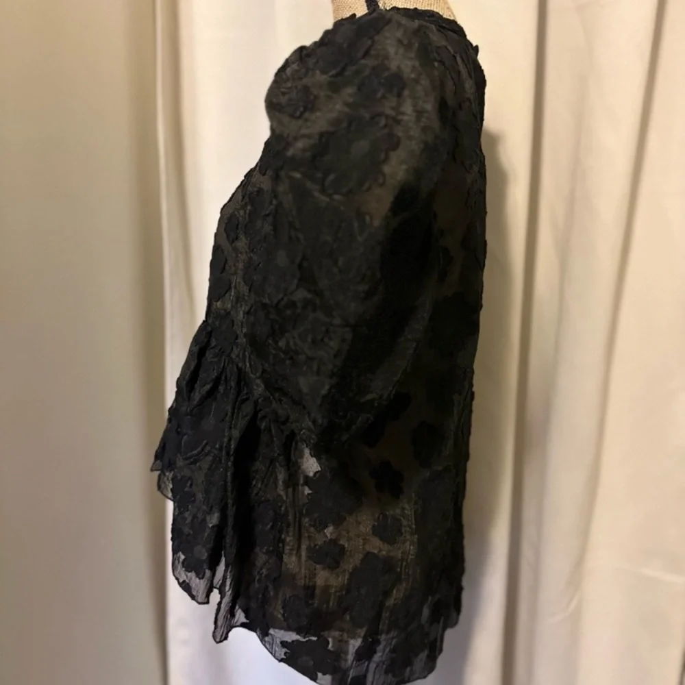 Zara Floral Sheer Organza Puff Sleeve Blouse - Picture 11 of 13
